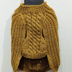 犬服♪細目の毛糸でざっくり！裾ラウンド型アラン模様の手編みセーター(小型犬M～LL) 6枚目の画像