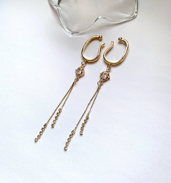 ❤️お得セット❤️ ゴールド  ロング　イヤーカフ　　　　　クリア　ジルコニア　両耳用 2枚目の画像