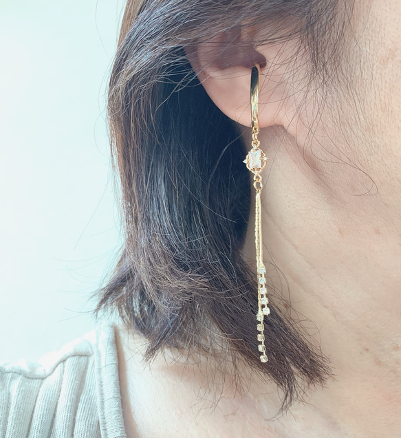 ❤️お得セット❤️ ゴールド  ロング　イヤーカフ　　　　　クリア　ジルコニア　両耳用 3枚目の画像