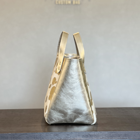 【受注製作】本革ハラコ　スクエアトート Mサイズ　オールレザー　ボディ両面ハラコレザー│［組み合わせを選べる］全7柄 8枚目の画像