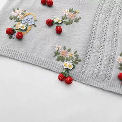 2色 可憐なベリーとフラワー刺繡 カシミヤウールベスト【春秋冬】ブルー・ピンク 15枚目の画像