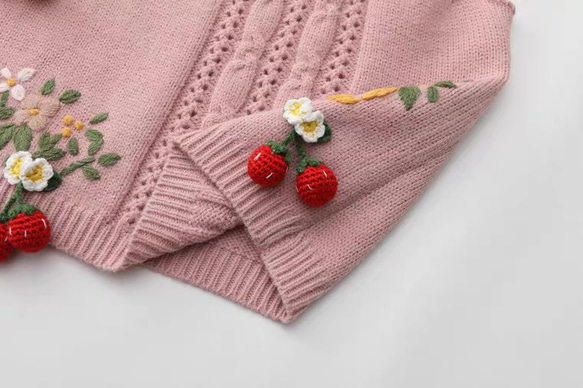 2色 可憐なベリーとフラワー刺繡 カシミヤウールベスト【春秋冬】ブルー・ピンク 17枚目の画像