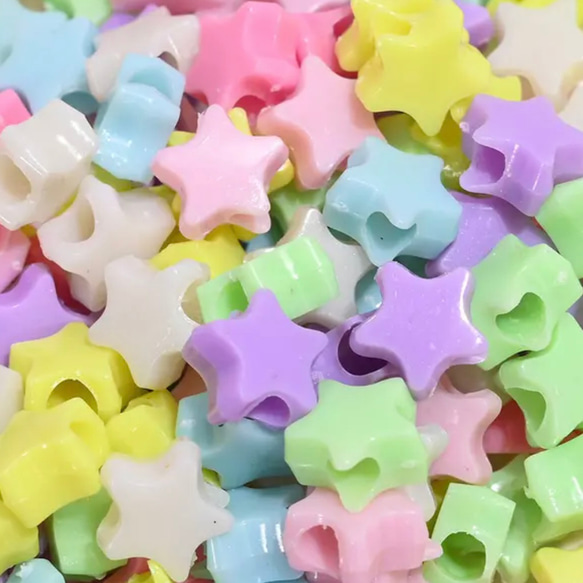 アクリルビーズ 形 型 ビーズ カラフル パステル ミルキー 大きい穴 スター 星 9×5mm 穴3.8mm 100個 1枚目の画像