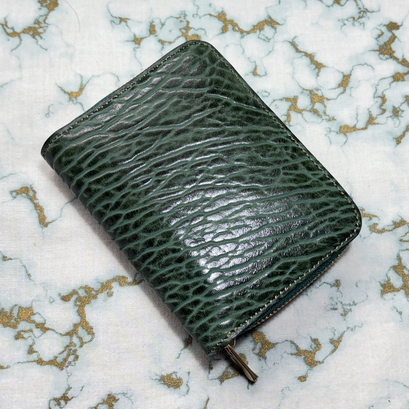 シールスキン（海豹革：グリーン） firebird【凪 compact】ラウンドファスナーコンパクトウォレット