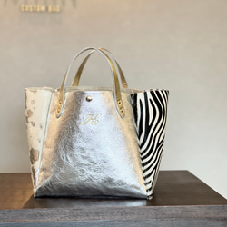 【受注製作】本革 スクエアトート Mサイズ　オールレザー│［組み合わせを自由に選べる！］レザー15色　ハラコレザー7柄 8枚目の画像