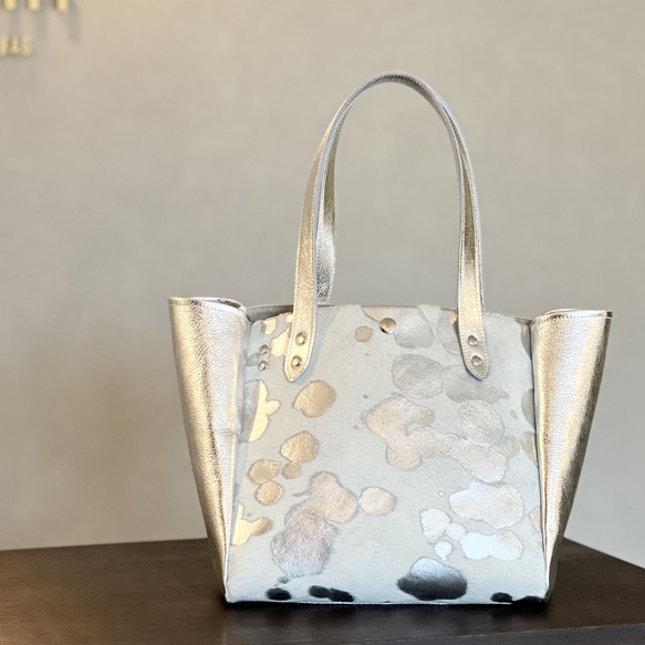 【受注製作】本革 スクエアトート Mサイズ　オールレザー│［組み合わせを自由に選べる！］レザー15色　ハラコレザー7柄 2枚目の画像