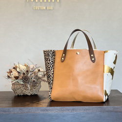 【受注製作】本革 スクエアトート Mサイズ　オールレザー│［組み合わせを自由に選べる！］レザー15色　ハラコレザー7柄 5枚目の画像