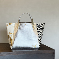 【受注製作】本革 スクエアトート Mサイズ　オールレザー│［組み合わせを自由に選べる！］レザー15色　ハラコレザー7柄 1枚目の画像