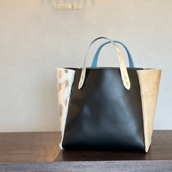 【受注製作】本革 スクエアトート Mサイズ　オールレザー│［組み合わせを自由に選べる！］レザー15色　ハラコレザー7柄 7枚目の画像