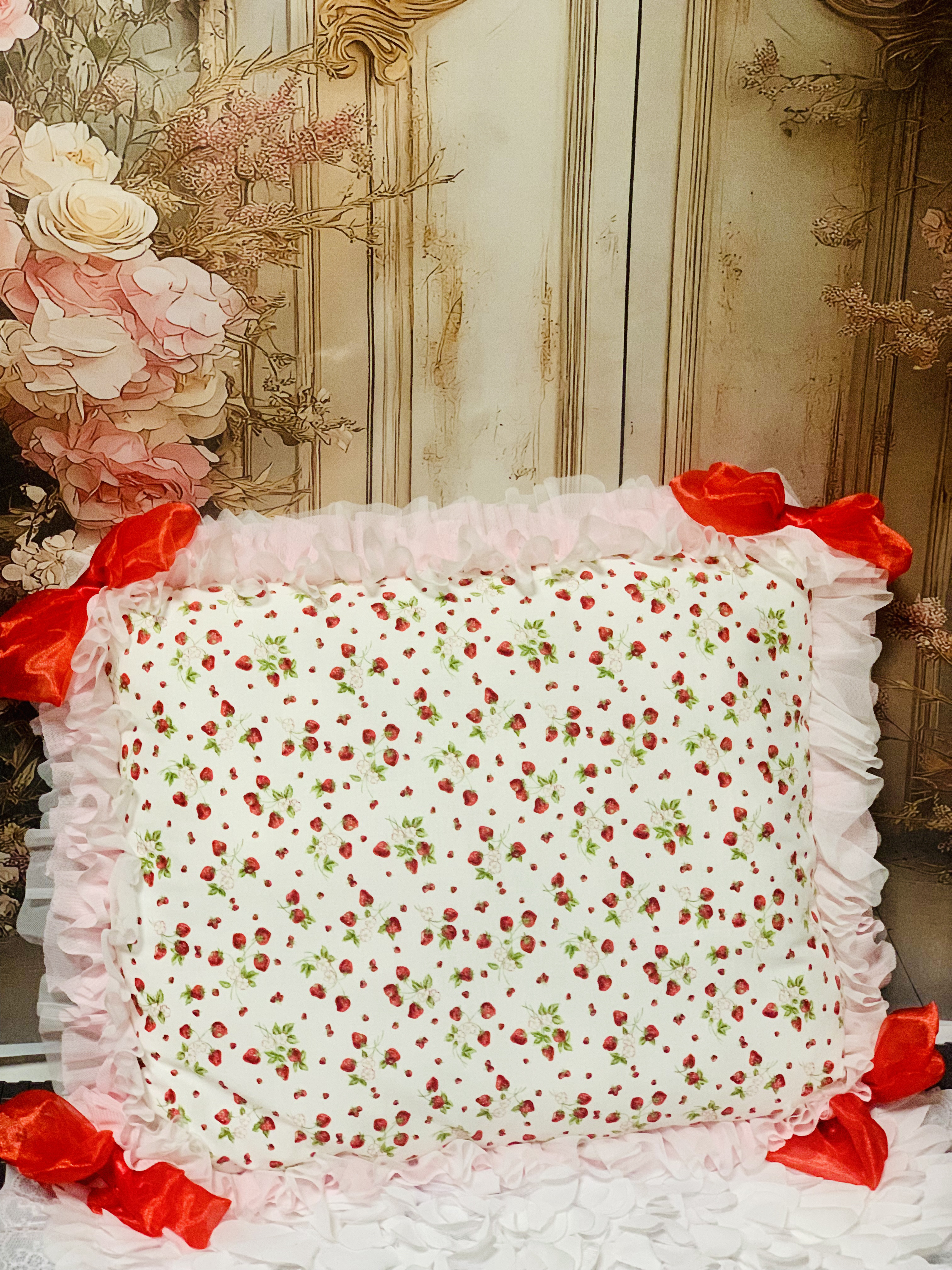 フリルとおリボンのふんわりペットベッド