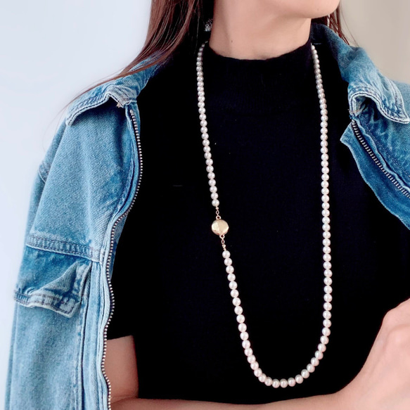 国産貝パールのロングネックレス・マグネット式・フォーマル 3枚目の画像