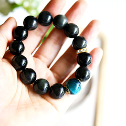 数量限定　ブルータイガーアイとレインボーオブシディアンのブレスレット 大粒 5枚目の画像