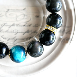 数量限定　ブルータイガーアイとレインボーオブシディアンのブレスレット 大粒 4枚目の画像