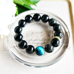 数量限定　ブルータイガーアイとレインボーオブシディアンのブレスレット 大粒 2枚目の画像