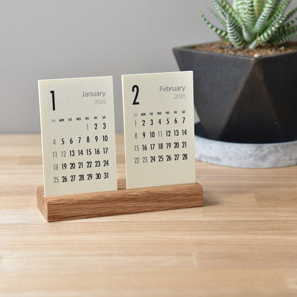 卓上カレンダー 2ヶ月タイプ 2026年版・木製卓上カレンダー 4枚目の画像