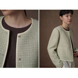 ウール混紡上質なテクスチャーのショートジャケット。きれいめなショートシルエット。#778 12枚目の画像