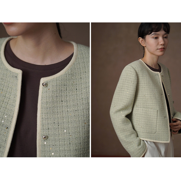 ウール混紡上質なテクスチャーのショートジャケット。きれいめなショートシルエット。#778 12枚目の画像