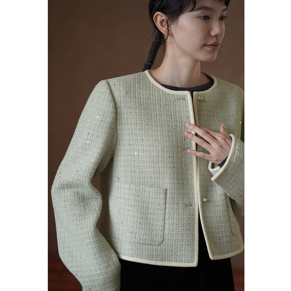 ウール混紡上質なテクスチャーのショートジャケット。きれいめなショートシルエット。#778 10枚目の画像