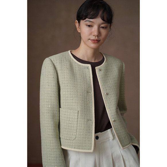 ウール混紡上質なテクスチャーのショートジャケット。きれいめなショートシルエット。#778 9枚目の画像