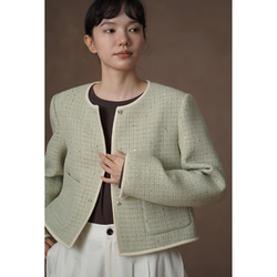 ウール混紡上質なテクスチャーのショートジャケット。きれいめなショートシルエット。#778 6枚目の画像