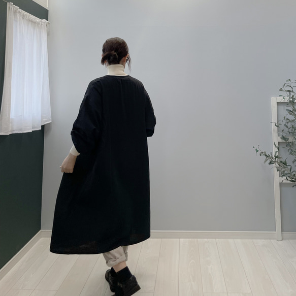 ひよりワンピース。ダブルガーゼ。ブラック。身幅・袖幅たっぷりで着やすいタイプ。【即納】 5枚目の画像