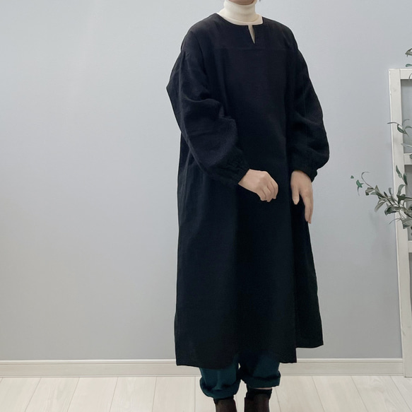 ひよりワンピース。ダブルガーゼ。ブラック。身幅・袖幅たっぷりで着やすいタイプ。【即納】 6枚目の画像