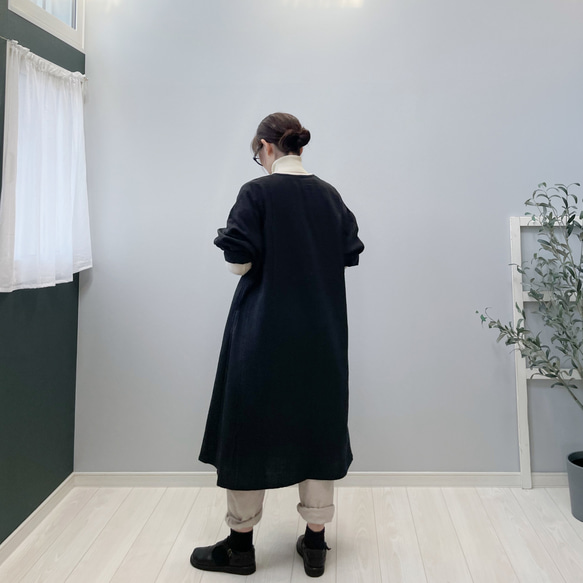 ひよりワンピース。ダブルガーゼ。ブラック。身幅・袖幅たっぷりで着やすいタイプ。【即納】 3枚目の画像