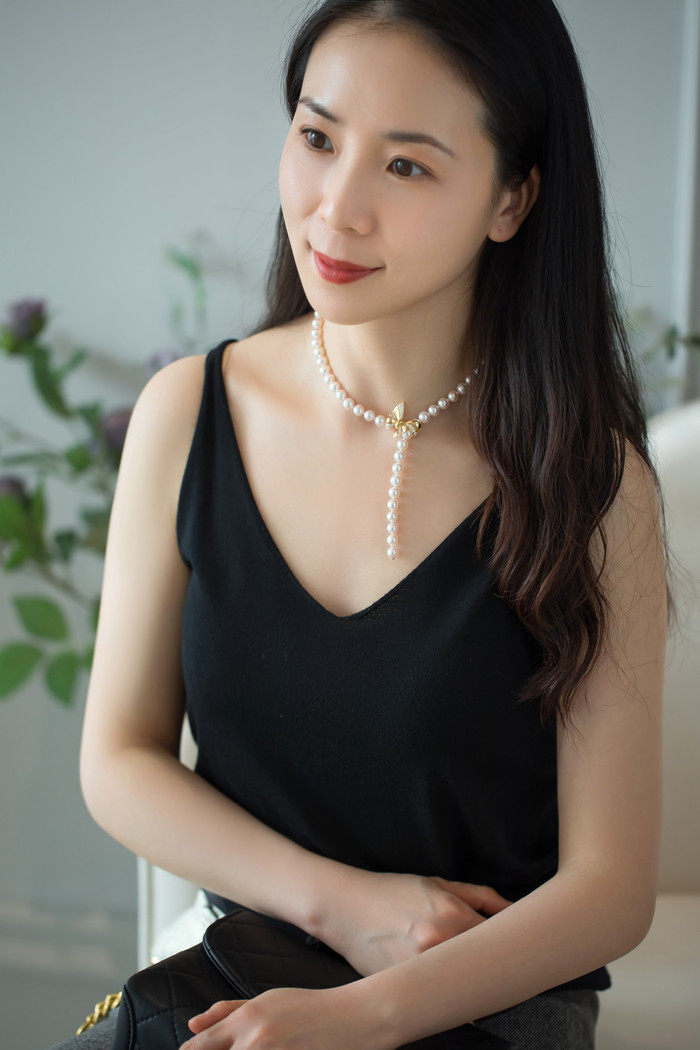 【ルミナ】アコヤ天珠ネックレス 7-7.5mm マコヤ海水真珠使用 18金 マジックリボンシリーズ ギフトにもおすすめ