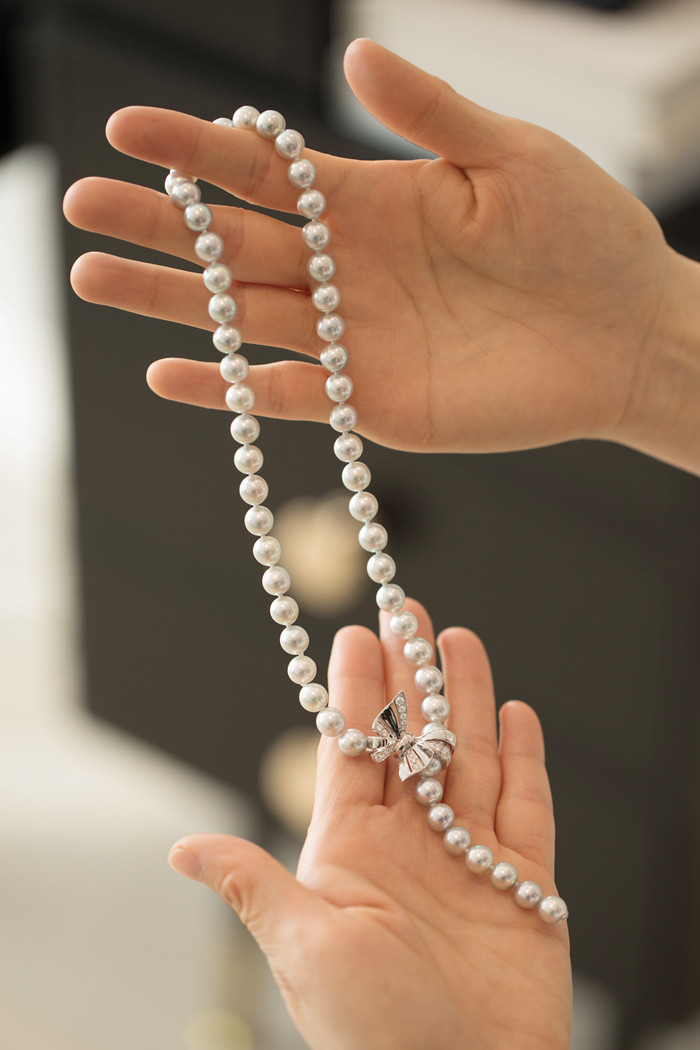 【ルミナ】アコヤ天珠ネックレス 7-7.5mm マコヤ海水真珠使用 18金 マジックリボンシリーズ ギフトにもおすすめ