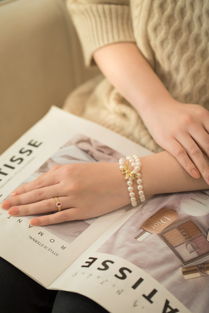 【ルミナ】アコヤ天珠ネックレス 7-7.5mm マコヤ海水真珠使用 18金 マジックリボンシリーズ ギフトにもおすすめ