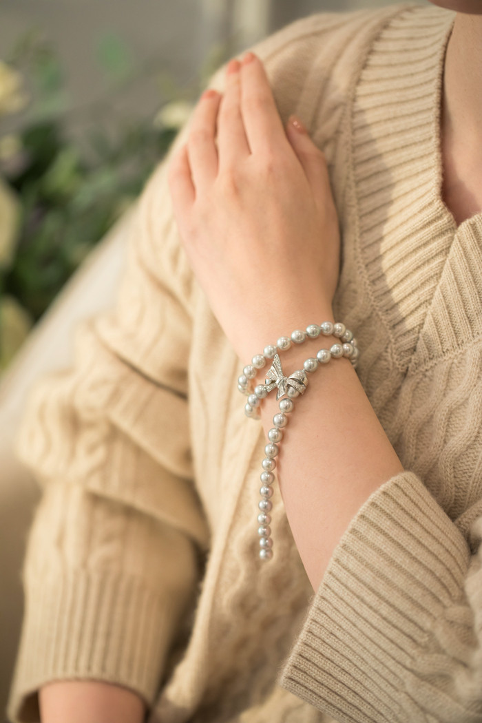 【ルミナ】アコヤ天珠ネックレス 7-7.5mm マコヤ海水真珠使用 18金 マジックリボンシリーズ ギフトにもおすすめ