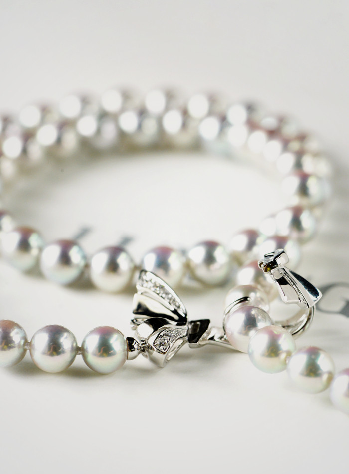 【ルミナ】アコヤ天珠ネックレス 7-7.5mm マコヤ海水真珠使用 18金 マジックリボンシリーズ ギフトにもおすすめ