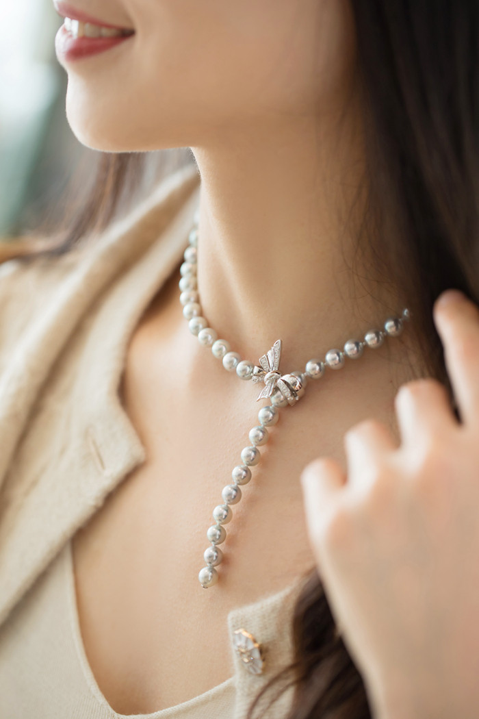 【ルミナ】アコヤ天珠ネックレス 7-7.5mm マコヤ海水真珠使用 18金 マジックリボンシリーズ ギフトにもおすすめ