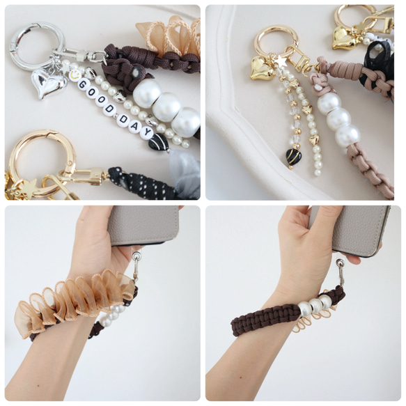 ＼バッグチャームにも◎／ チュールリボン パール付きハンドストラップ 12枚目の画像