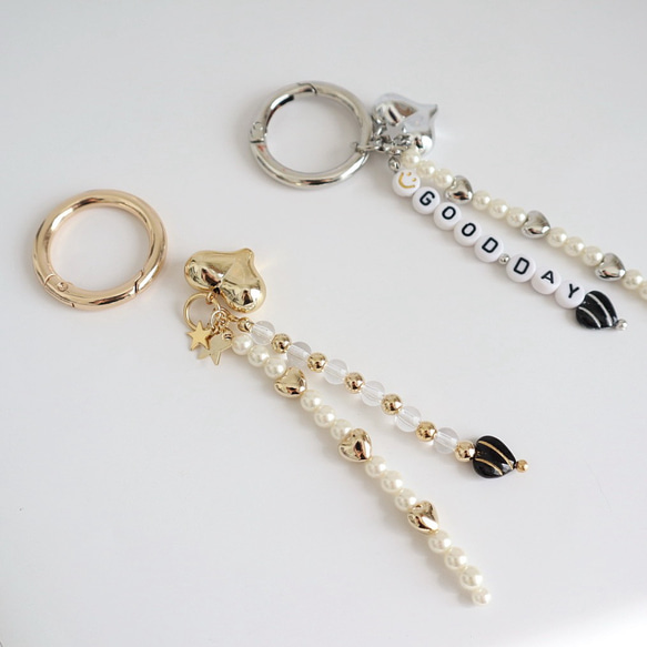 ＼バッグチャームにも◎／ チュールリボン パール付きハンドストラップ 8枚目の画像