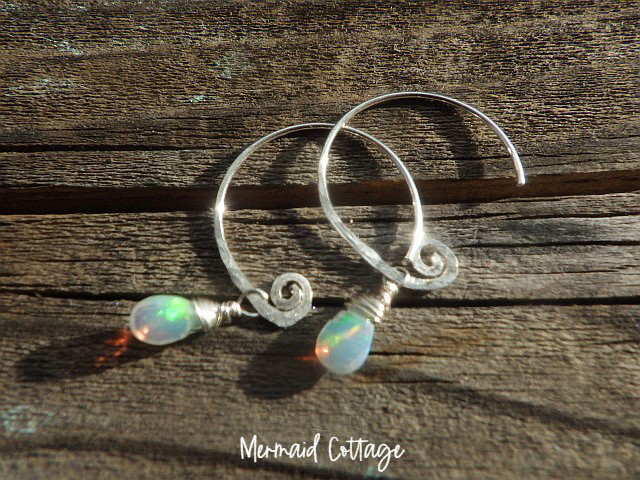 【宝石質】*sv925* Swirl and Opal プレシャスオパールの渦巻きピアス☆AAAAA