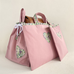 ハンドメイド オーダー レッスンバッグ 上履き入れ ピンク 花柄 入園入学準備セット 名入れOKピンク花柄レッスンバッグ＆シューズ