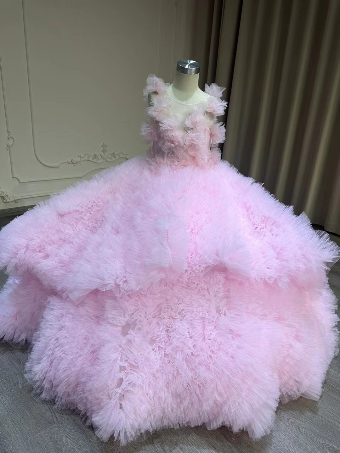 お買い得です！ボリューム　多層チュール　お色直し　可愛いピンク　オーダーメイド可能　祭り　子供用カラードレス　大人気