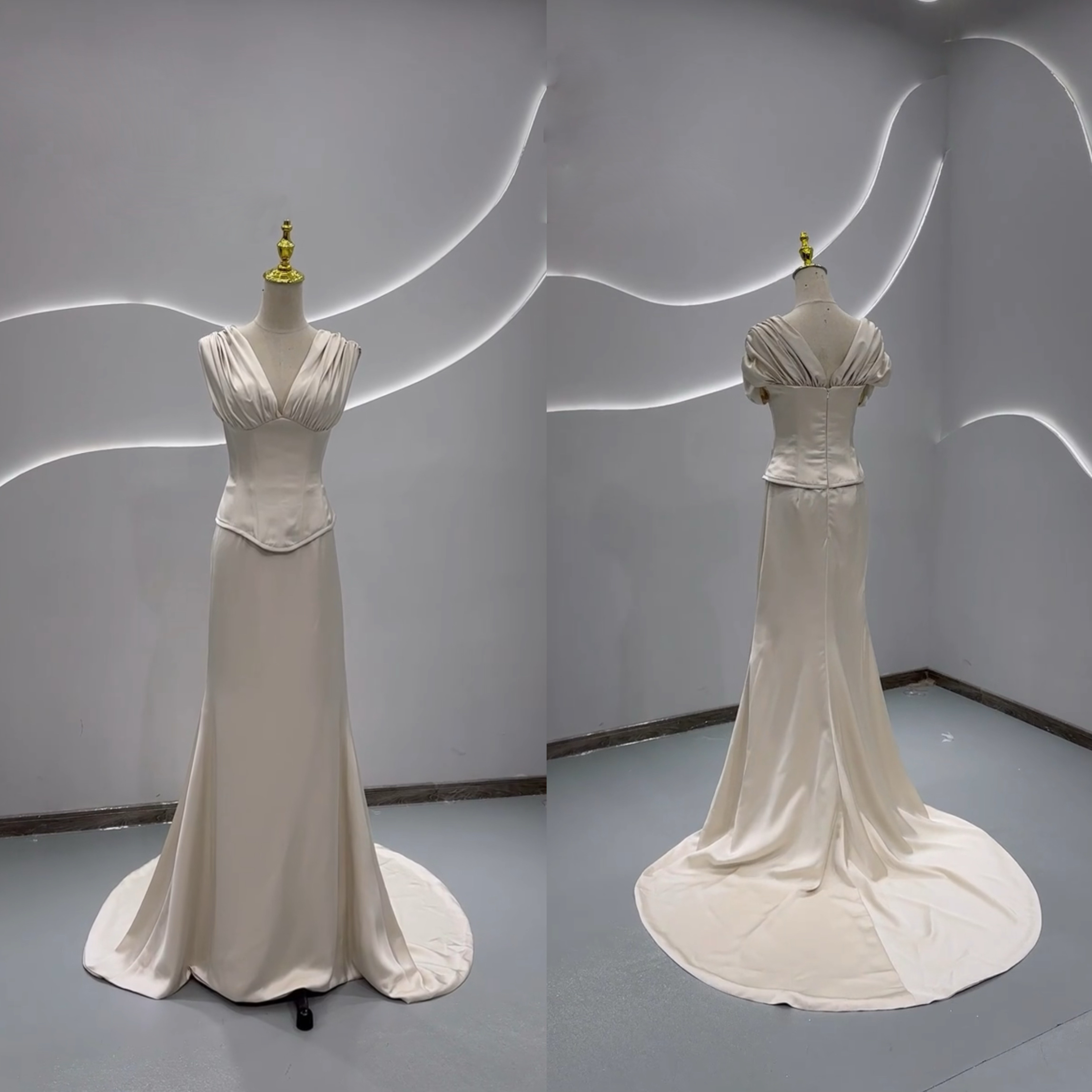 上品　スレンダーライン　優雅　シャンペン色　カラー変更可能　袖無し　演奏会発表会音楽会　素敵なカラードレス2次会ブライダ