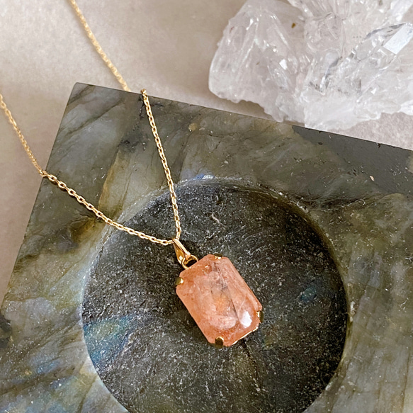 【浄化済み】14KGP サンストーンネックレス 40〜45cm 10mm×14mm 天然石 ネックレスチェーン変更可能 4枚目の画像