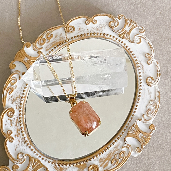 【浄化済み】14KGP サンストーンネックレス 40〜45cm 10mm×14mm 天然石 ネックレスチェーン変更可能 2枚目の画像