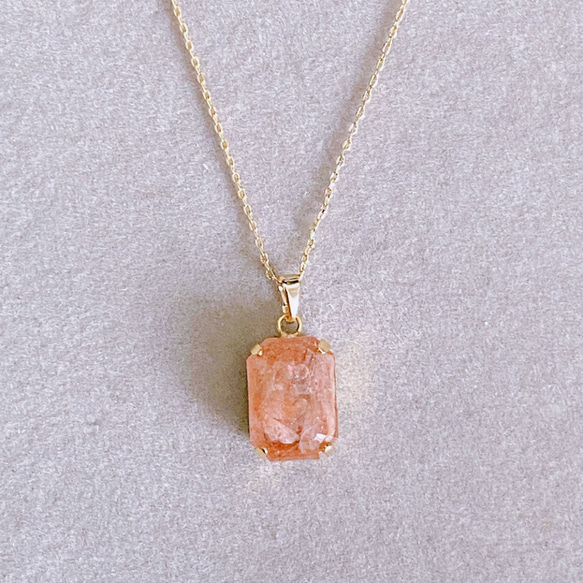 【浄化済み】14KGP サンストーンネックレス 40〜45cm 10mm×14mm 天然石 ネックレスチェーン変更可能 1枚目の画像