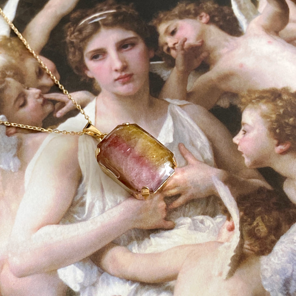 【浄化済み】14KGP ウォーターメロントルマリンネックレス 13×18mm 40〜45cm ネックレスチェーン変更可能 4枚目の画像