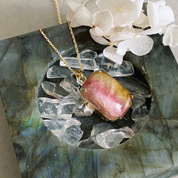 【浄化済み】14KGP ウォーターメロントルマリンネックレス 13×18mm 40〜45cm ネックレスチェーン変更可能 5枚目の画像