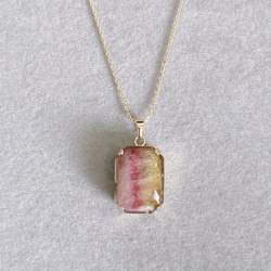 【浄化済み】14KGP ウォーターメロントルマリンネックレス 13×18mm 40〜45cm ネックレスチェーン変更可能 1枚目の画像