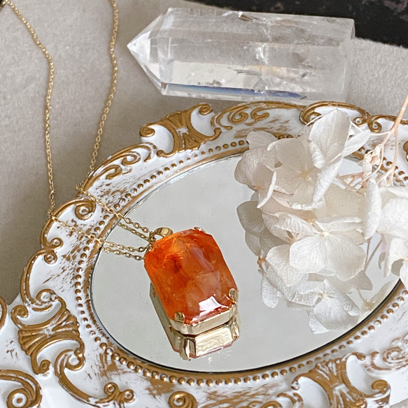 【浄化済み】14KGP ファイアーオパールネックレス 13×18mm 40〜45cm 天然石 ネックレスチェーン変更可能 4枚目の画像