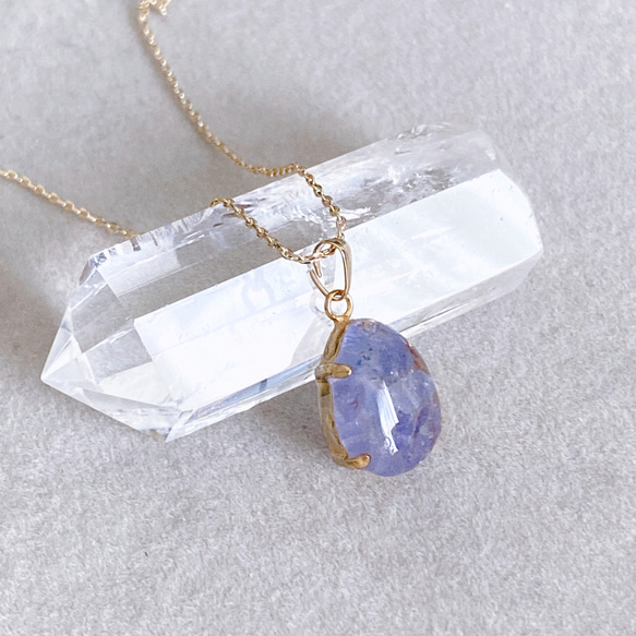 【浄化済み】14KGP タンザナイトネックレス 40〜45cm 天然石 ネックレスチェーン変更可能 2枚目の画像