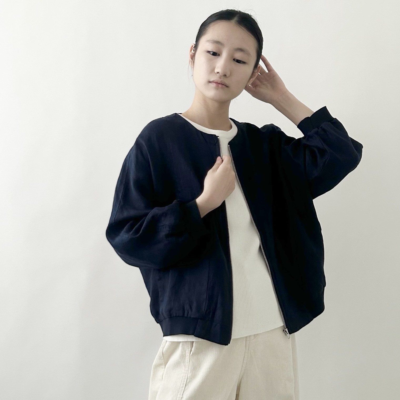 【在庫のみ★リネン100%ジャケット】ポケット付き│ナチュラルな秋│ファスナー付き│大人カジュアル│C-68SL