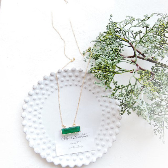 秋の新作【選べる・数量限定】個性派　レクタングル　オニキス　ブラック/グリーン　サージカルステンレスネックレス 9枚目の画像