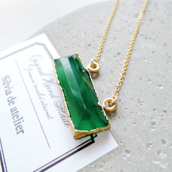 秋の新作【選べる・数量限定】個性派　レクタングル　オニキス　ブラック/グリーン　サージカルステンレスネックレス 8枚目の画像